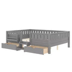 Lit pour tout-petits Bellemave Queen Size avec 14 barrières de sécurité, cadre de lit peu encombrant avec étagères intégrées et 2 tiroirs de rangement sous le lit