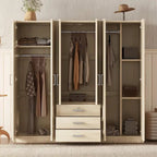 Armoire 6 portes en bois avec 3 grands tiroirs de rangement pour chambre à coucher