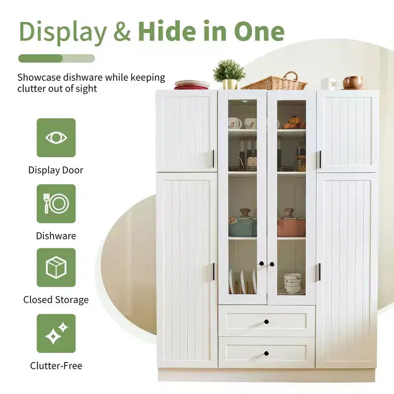 Armoire de rangement de cuisine sur pied Whisen 71H, grand buffet de salle à manger avec 6 portes et étagères réglables