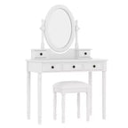 Coiffeuse vintage en bois Okak avec miroir inclinable, coiffeuse avec 5 tiroirs et tabouret rembourré, coiffeuse pour chambre à coucher