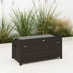 Banc de rangement d'extérieur en osier avec espace de rangement et coussin