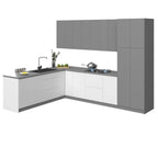 Collection Harmonie de Cuisine Blanc Brillant et Gris Socle Taille 8x10 pieds de large - 126x96