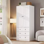 COZONY Armoire penderie avec 3 tiroirs et 2 portes, Placard de rangement moderne en bois pour chambre à coucher, Armoire sur pied blanche robuste