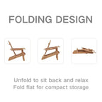 Lot de 2 chaises Adirondack pliables en bois avec dossier, chaise de patio en bois pour jardin et arrière-cour