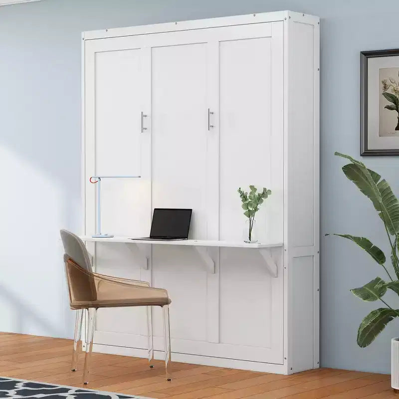 Cadre de lit escamotable pleine grandeur Whisen et lit mural pliant avec armoire de 61,5 po et bureau combiné