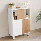 Meuble de rangement en bois CuisinSmart, buffet avec portes coulissantes et étagères réglables, armoires de présentation de salle de bain, blanc