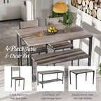 Ensemble table à manger 4 pièces Costway, bureau rustique, 2 chaises et banc avec étagère de rangement