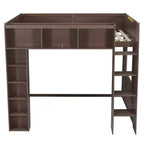 Lit mezzanine double Whisen en bois avec armoires de rangement et étagères