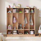 Organiseur de Manteaux pour Enfants avec 10 Casiers et Crochets, Meuble de Rangement à 5 Sections pour Salle de Classe, Crèche, Entrée ou Salle de Jeux, Chêne Naturel