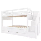 Lit superposé Whisen Twin XL avec lit gigogne, lit superposé avec rangement, lit superposé en bois massif, escalier de rangement, armoire, 3 tiroirs, pour enfants