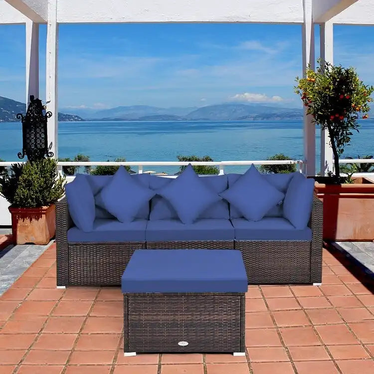 Ensemble de meubles de patio en rotin 4 pièces avec coussins et oreillers amovibles – Canapé d'angle : 73,7 x 73,7 x 63,5 cm