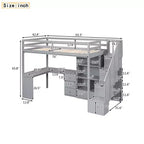 Lit mezzanine une place avec bureau en L, 3 tiroirs, placard, rangements intégrés dans l'escalier, en pin massif/MDF