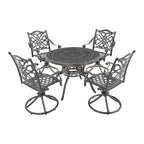 Ensemble de salle à manger d'extérieur 5 pièces en fonte d'aluminium avec 4 chaises pivotantes
