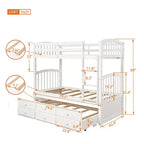 Lit superposé double avec échelle, barrière de sécurité, lit gigogne double avec 3 tiroirs pour chambre d'adolescent, meubles de chambre d'amis