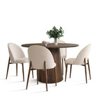 Ensemble de salle à manger rond 5 pièces, table à pied central de 46 po ton noyer et chaises rembourrées sans accoudoirs, pour coins-repas-Panipeachy