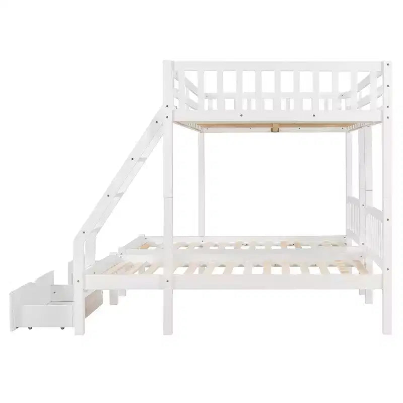 Lit superposé Triple (grand lit en haut, lits jumeaux en bas) avec 2 tiroirs de rangement, en bois, peut être séparé en 3 lits individuels