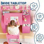 Bureau et chaise d'étude pour enfants avec rangement, bureau d'étude pour enfants avec étagère et plateau inclinable, table en bois pour enfants avec meuble de rangement pour les 3-8 ans