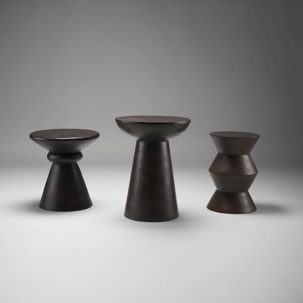 Table d'appoint bohème en manguier avec motifs géométriques | Brun foncé