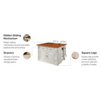 Ensemble îlot de cuisine 3 pièces Homestyles Monarch en bois blanc cassé avec plateau en bois à abattant - 48 x 25 x 36