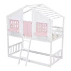 Lit mezzanine cabane de taille double, lit mezzanine cabane en bois avec échelle et barrières de sécurité pour enfants