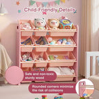 VECELO Étagère de Rangement pour Enfants avec 12 Bacs, Meuble de Rangement en Bois pour Tout-Petits, Grande Capacité pour Livres ou Jouets