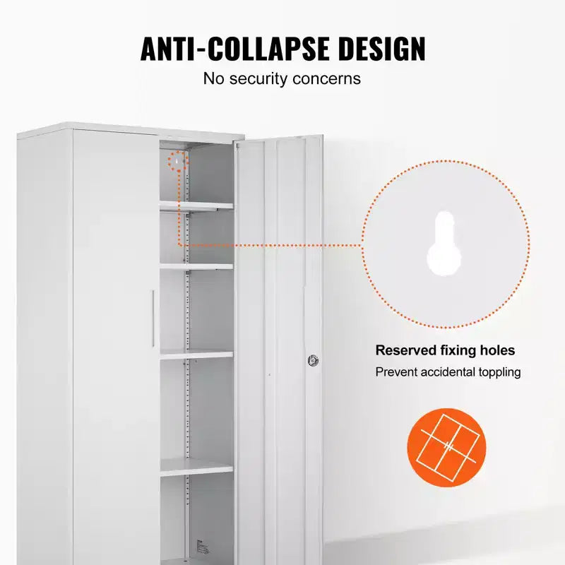 Armoire de rangement en métal VEVOR, armoire de rangement verrouillable en acier avec 2 portes magnétiques et 4 étagères réglables, armoire métallique de 180 cm (71 po), capacité de 90 kg (200 lb), blanc