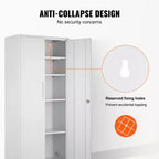 Armoire de rangement en métal VEVOR, armoire de rangement verrouillable en acier avec 2 portes magnétiques et 4 étagères réglables, armoire métallique de 180 cm (71 po), capacité de 90 kg (200 lb), blanc
