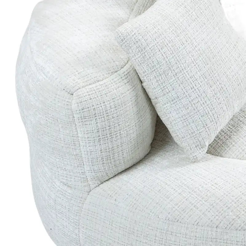 Fauteuil d'appoint rond surdimensionné avec haut dossier enveloppant, revêtement en chenille et 3 coussins