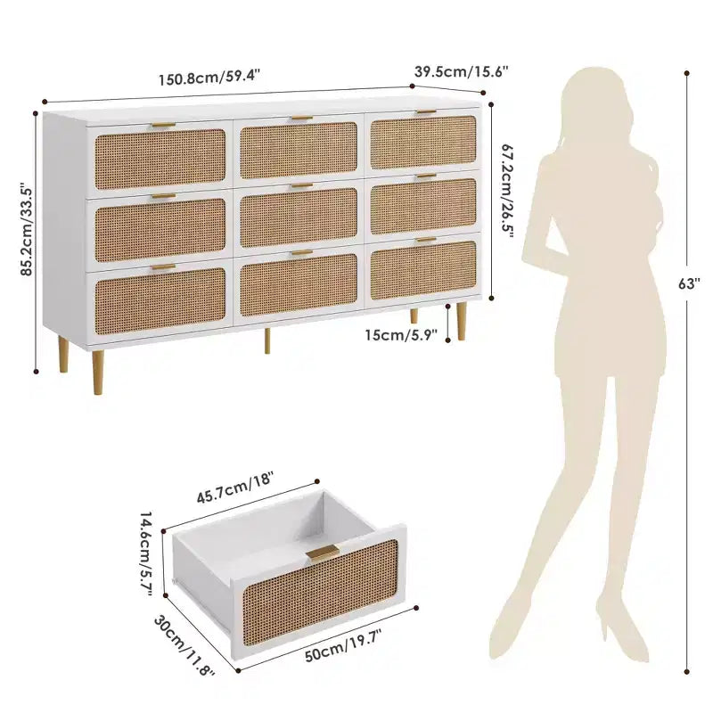 Commode en rotin pour la chambre, meubles à tiroirs grande capacité pour le rangement, adaptés au salon, à l'entrée et à la chambre d'enfant.