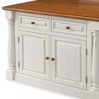 Ensemble îlot de cuisine 3 pièces Homestyles Monarch en bois blanc cassé avec plateau en bois à abattant - 48 x 25 x 36