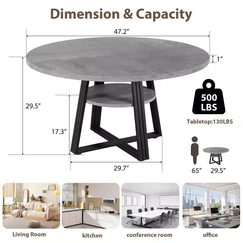 Table de salle à manger ronde de 47 po pour 4 personnes, table ronde à pied central pour cuisine et salle à manger, meuble de cuisine et de salle à manger en bois peu encombrant
