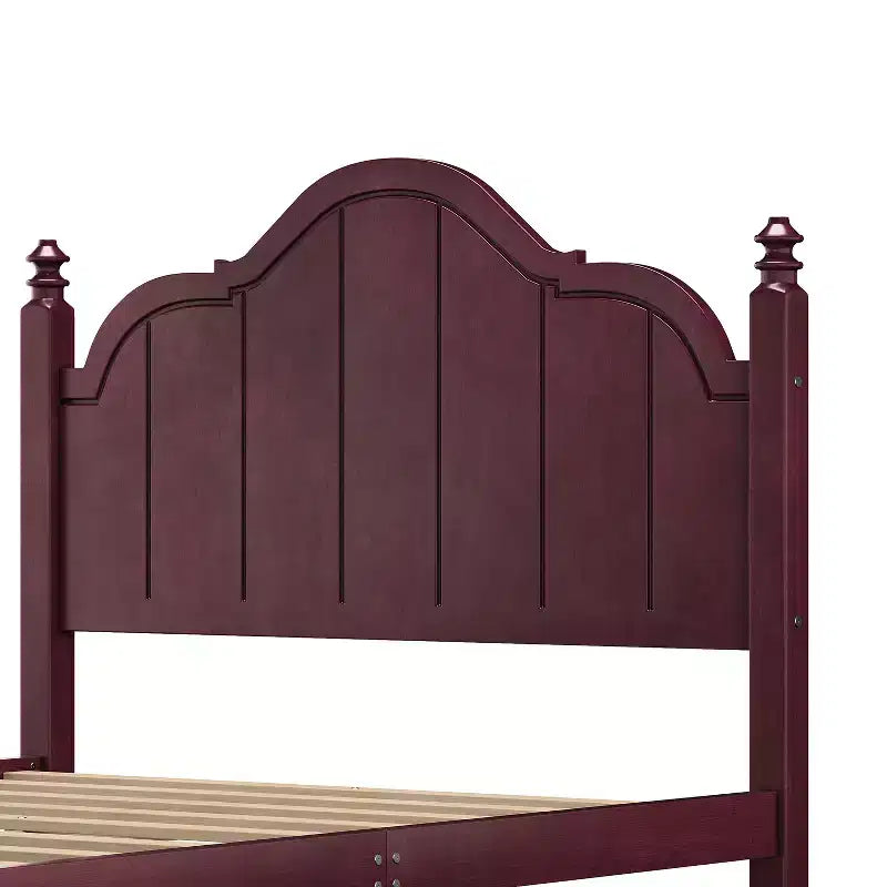 Cadre de lit plateforme Queen vintage - Pin massif, tête de lit en MDF, pas besoin de sommier