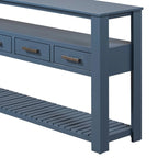Longue console d'entrée avec tiroirs, table console de canapé en bois style ferme avec 4 tiroirs et 2 étagères