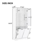 Meuble de rangement de salle de bain avec portes et tiroirs, panier à linge inclinable, plusieurs espaces de rangement, style autoportant