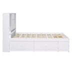 Lit plateforme Queen/King en pin avec tête de lit de rangement et 8 tiroirs