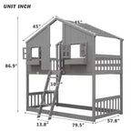 Lit mezzanine cabane de taille double, lit mezzanine cabane en bois avec échelle et barrières de sécurité pour enfants