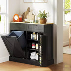 Meuble poubelle coulissant HOMCOM avec tiroirs, meuble de cuisine de style campagnard avec poubelle cachée pour la cuisine