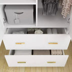 Hitow Armoire de rangement double tiroir avec portes miroir et zones de rangement