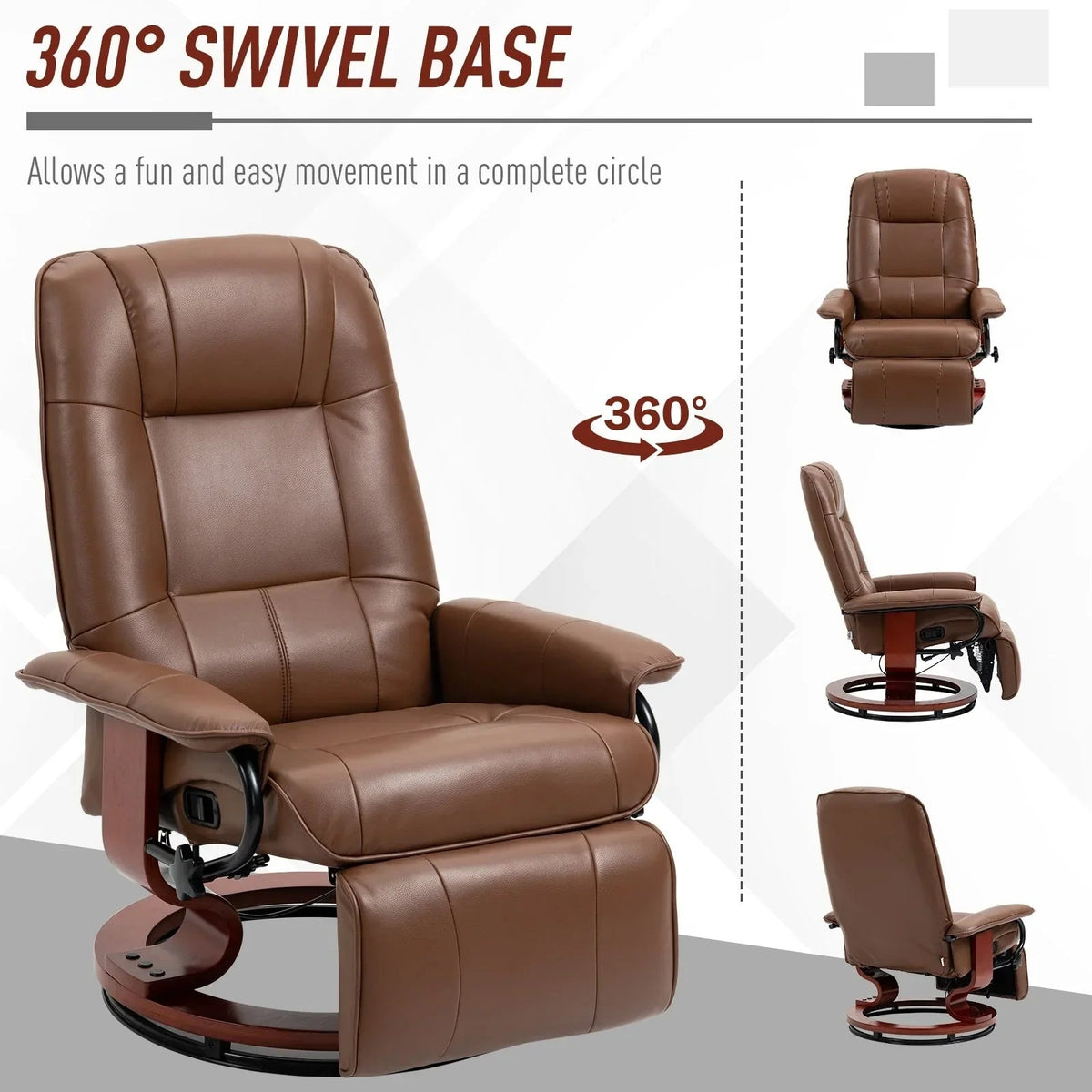 Fauteuil inclinable HomCom en similicuir avec base pivotante manuelle réglable et repose-pieds confortable et relaxant