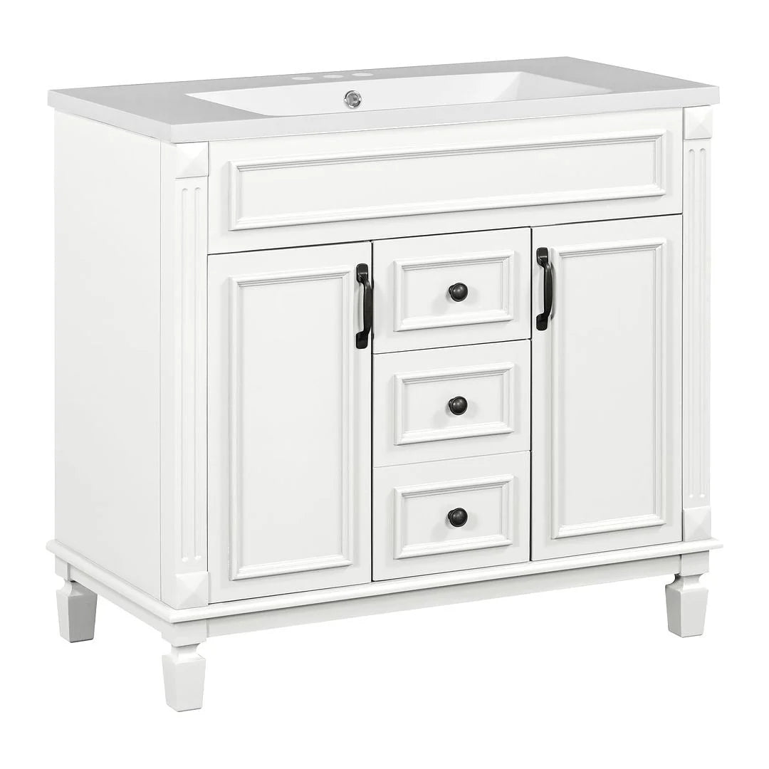Meuble-lavabo moderne de 36 po avec vasque et armoire à miroir, 2 portes et 2 tiroirs