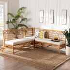 Banquette d'angle Capella Modern Bohemian Honey Rattan 3 pièces pour coin repas