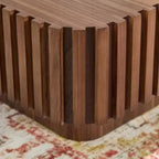 Table basse tambour artisanale moderne 31,5 po, carrée, piètement en MDF noyer