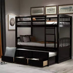 Lit superposé double avec échelle, barrière de sécurité, lit gigogne double avec 3 tiroirs pour chambre d'adolescent, meubles de chambre d'amis