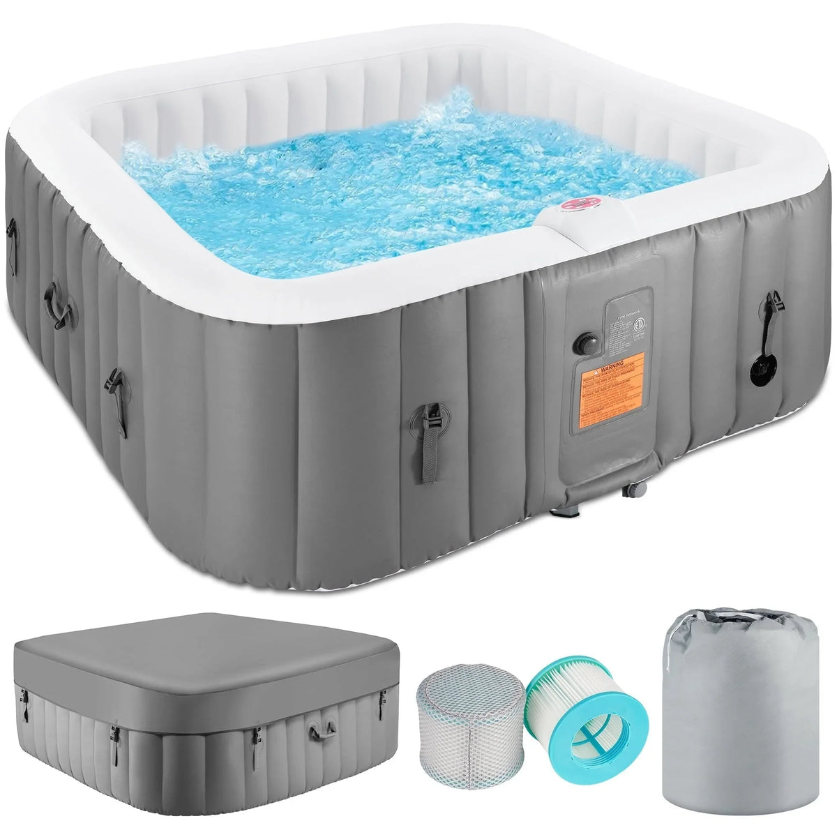 Spa gonflable extérieur pour 4 à 6 personnes avec panneau de commande, 130 jets, couverture isolante et tapis de sol - 7500 W
