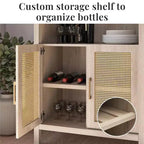 Meuble de Rangement Bohème à Arches avec 2 Portes en Faux Rotin, 5 Étagères Réglables pour Salon, Cuisine, Beige