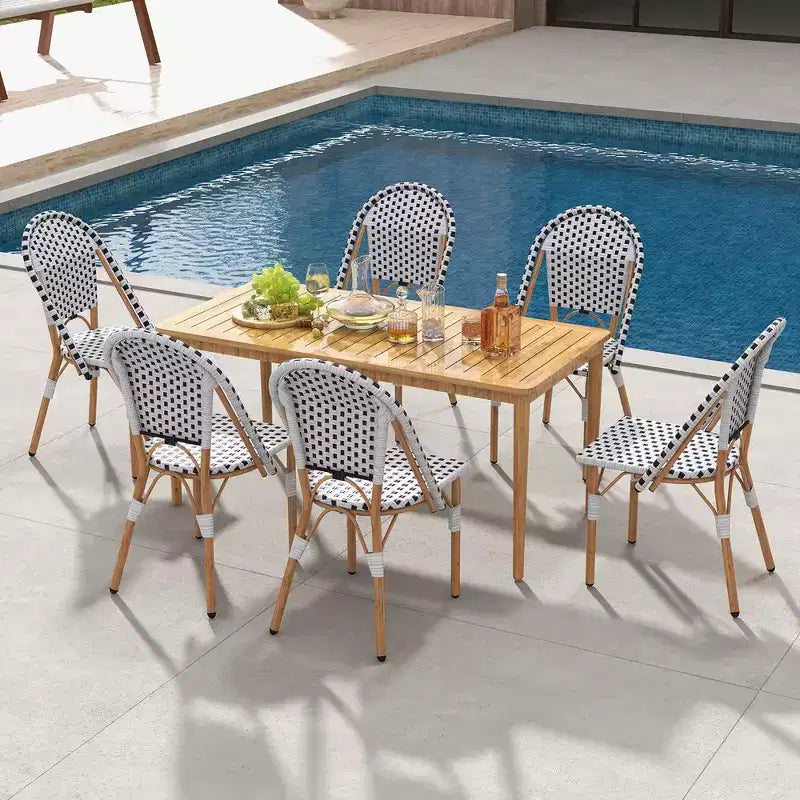 Lot de 4 chaises de bistrot françaises Costway avec rotin tressé à la main et cadre en métal galvanisé pour l'extérieur