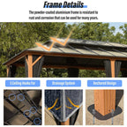 Tonnelle EROMMY à toit rigide, pergola extérieure avec double toit, moustiquaire et rideaux, auvent robuste pour patio, jardin, fête au bord de la piscine