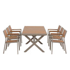 Ensemble de salle à manger extérieur extensible 7 pièces avec table extensible et 6 chaises avec accoudoirs