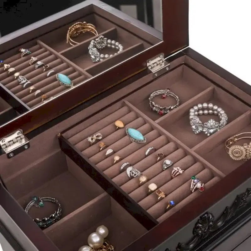 Élégant coffret à bijoux avec miroir et crochets à colliers - 18,5 x 12 x 42