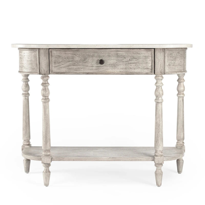 Console plateau marbre – Marron clair / Gris / Noir délavé, Demi-lune, Assemblage 1 personne